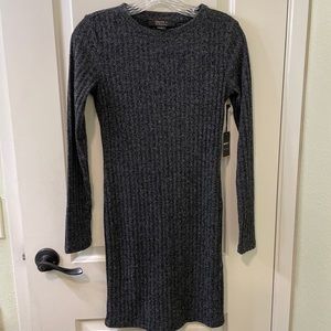 💙NWT Forever 21 Womens Small Gray Ribbed Bodycon Knit Dress Crew Neck